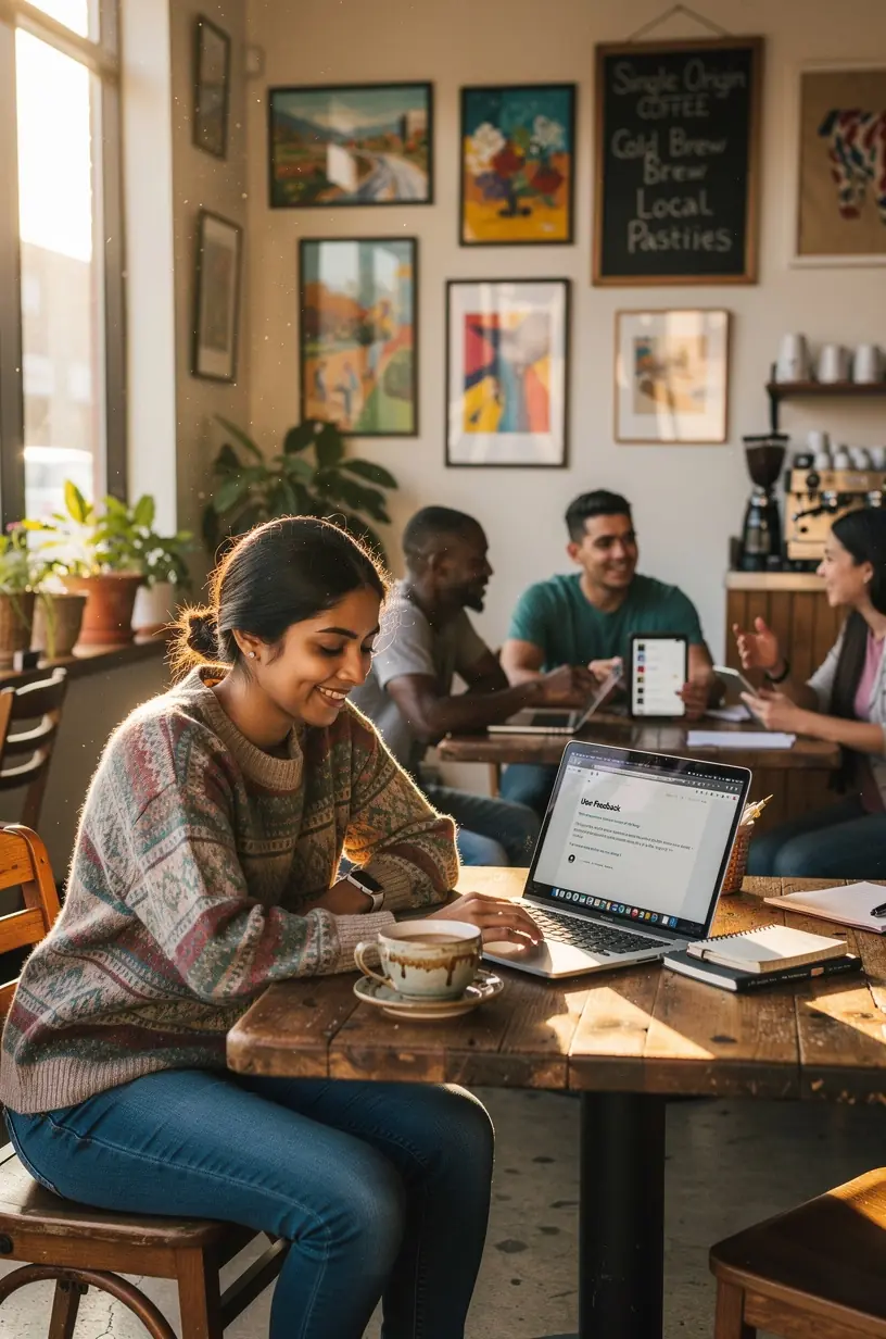 Close-up of hands typing on a laptop keyboard with clear, easy-to-understand software instructions visible.